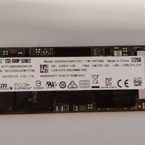 Intel 512GB M.2 NVMe SSD disk