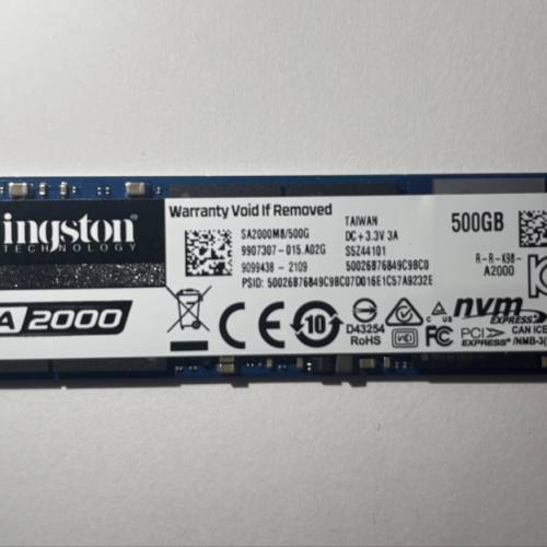 Kingstion A2000 500GB m.2 nvme PCIe 3.0 SSD