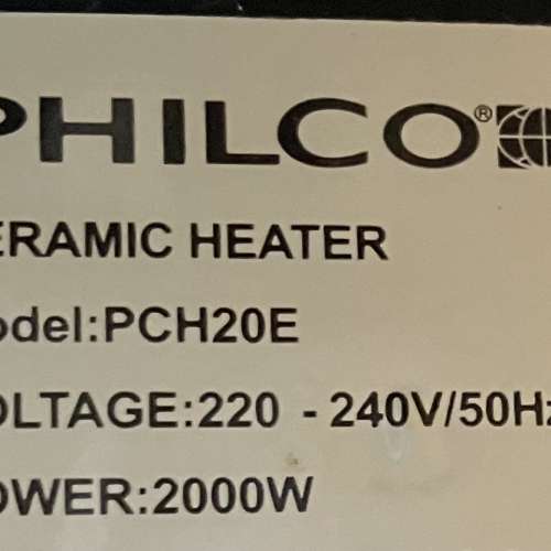 Philco 陶瓷暖風機 ceramic heater (暖爐）飛歌