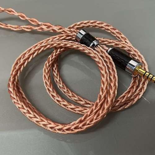 限量1條[日本耳罩線](平穿 フラット)7n冷凍單晶銅鍍銀箔絲線長晶體耳罩升級線，咖啡...