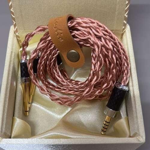 限量1條[日本耳罩線](平穿 フラット)7n冷凍單晶銅鍍銀箔絲線長晶體耳罩升級線，咖啡...