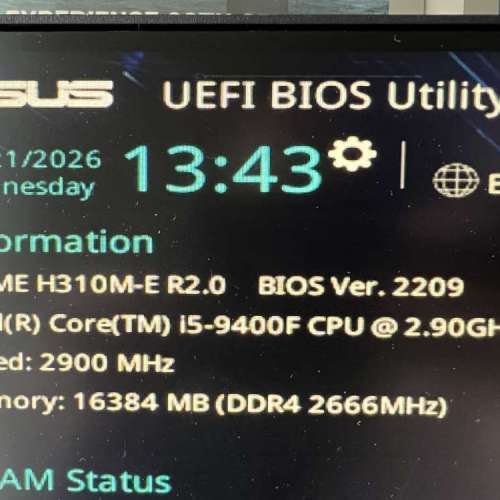 I5 9400f + ASUS H310M-E R2.0