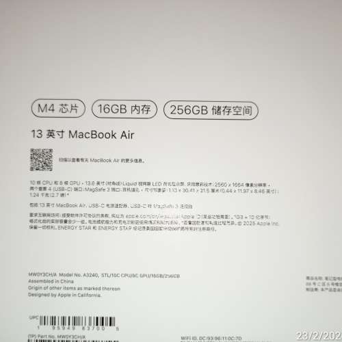 Apple macbook air M4 16Gram 256G SSD