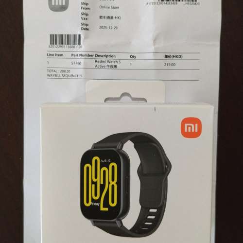 Redmi紅米Watch 5 Active*99%new *黑色 *香港原廠行貨[*有正式單,2025年12月29日在...