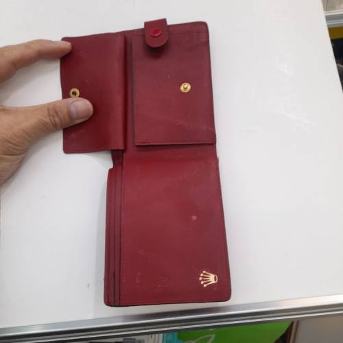 罕有全新Vintage Genuine Rolex Red Leather Wallet for Notes & Coins ( w/2 butt...