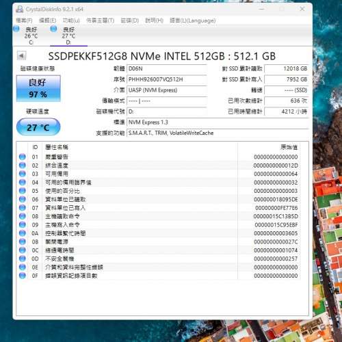 Toshiba SK Intel Micron M.2 512GB NVMe SSD 健康度97-100%