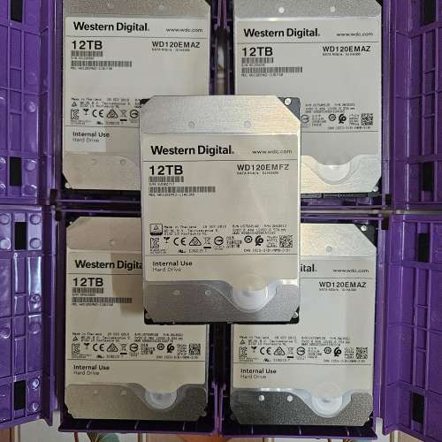 WD 12TB 3.5吋硬碟升級放售,每隻@$1600.- X5隻$7500.-