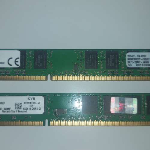 One pair of Kingston DDR3 1600MHz  PC3-12800 8GB RAM 一對 8GB 共:16GB