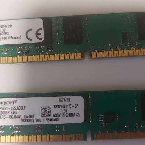 One pair of Kingston DDR3 1600MHz  PC3-12800 8GB RAM 一對 8GB 共:16GB