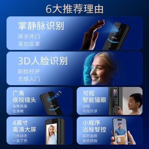 【一站式代購+安裝智能門鎖】飛利浦智能門鎖707MFVP電子鎖人臉識別可視貓眼掌靜脈指...