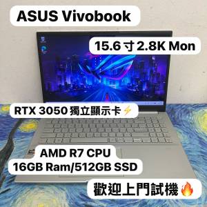 (華碩RTX 3050 Vivobook🔥)Asus Vivobook 15.6寸 2.8K OLED Mon AMD Ryzen 7 6800H...
