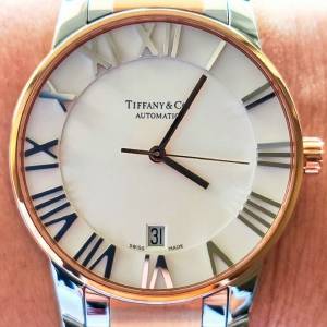 近全新 18K 玫瑰金圈 金鋼帶 帶格足長 Tiffany Atlas Dome 自動機械腕錶 附 原裝外...