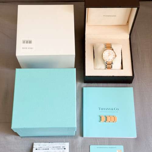 近全新 18K 玫瑰金圈 金鋼帶 帶格足長 Tiffany Atlas Dome 自動機械腕錶 附 原裝外...