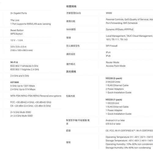 TP-Link HX220 AX1800 路由器/擴充器 Mesh Wi-Fi AP Router