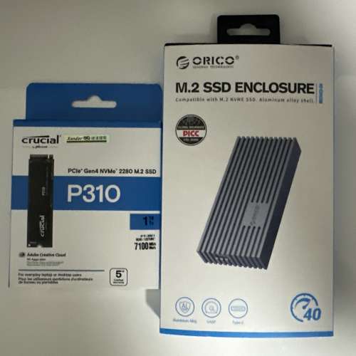 Crucial P310 PCIe Gen4 M.2 SSD 及 Orico M.2 SSD 外殼