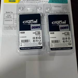 Crucial DDR5 16GB*2 5600筆記簿型記憶體, 有單有保養