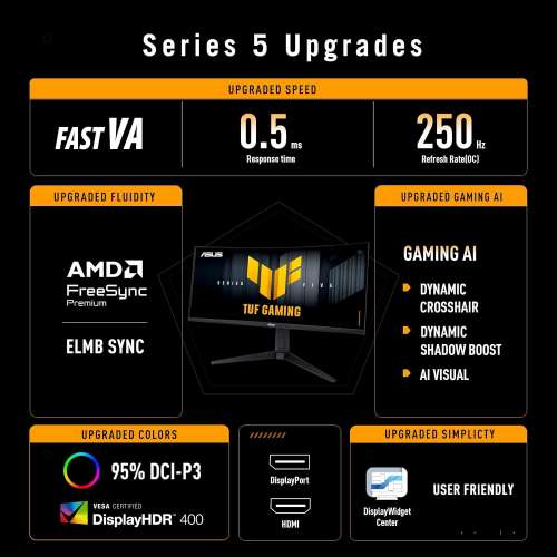Asus VG34WQML5A 34" 2K 21:9 TUF Gaming 250Hz超頻 曲面電競顯示器 [行貨,原廠保用...