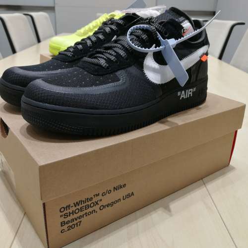 100% New Off-White&trade; x Nike Air Force 1 US 10.5 Black White + Volt