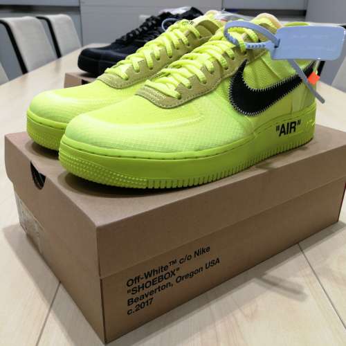 100% New Off-White&trade; x Nike Air Force 1 US 10.5 Black White + Volt