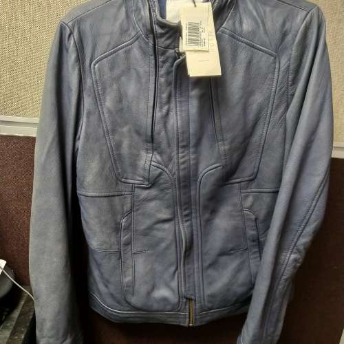 全新有Brand New Tag Enigma藍色真皮外套皮褸做舊效果Slim Fit修身