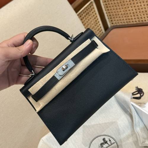 Hermes愛馬仕 凱莉二代MiniKelly Epsom 89黑色 銀扣 K刻