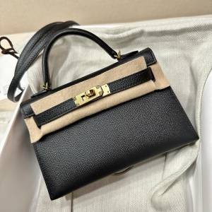 Hermes愛馬仕 凱莉二代MiniKelly Epsom 89黑色 金釦 K刻