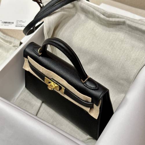 Hermes愛馬仕 凱莉二代MiniKelly Epsom 89黑色 金釦 K刻
