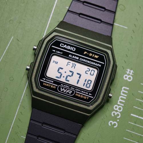 新淨日本買Casio F-91WM-3AJH 軍綠色電子錶