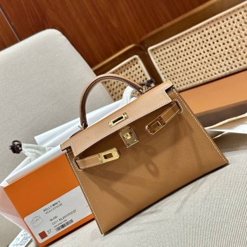 Hermes愛馬仕 凯莉二代MiniKelly Epsom 37金棕 金釦 K刻