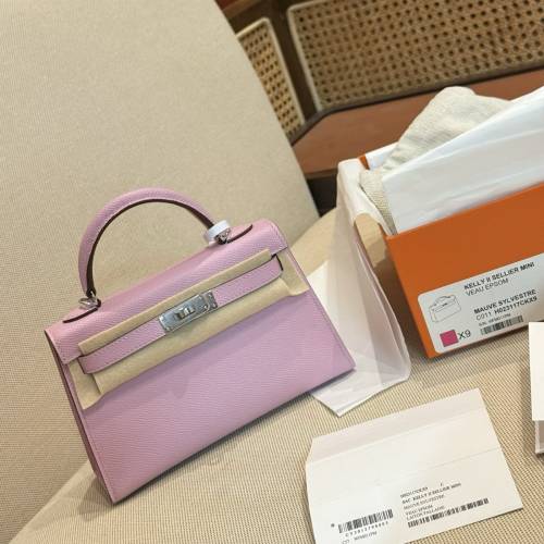 Hermes愛馬仕 凱莉二代MiniKelly Epsom X9錦葵紫 銀扣 K刻