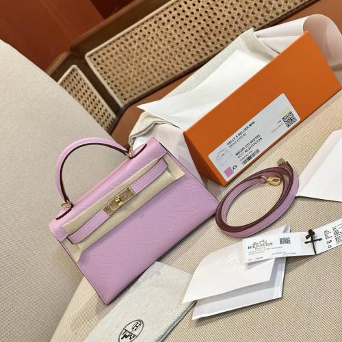 Hermes愛馬仕 凱莉二代MiniKelly Epsom X9錦葵紫 金釦 K刻