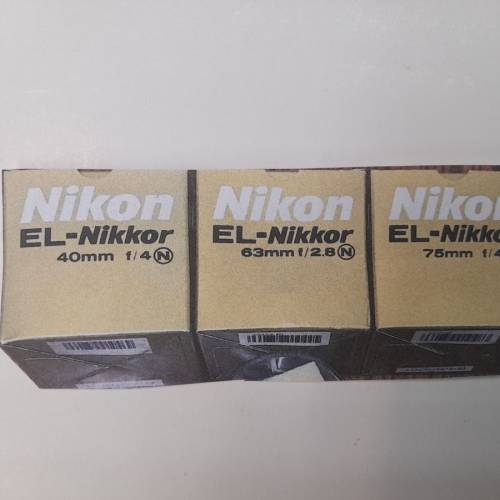 全新Nikon EL-NIKKOR Lens 75mm F4 $1500. 63mm F2.8 $1800. 40mm F4 $2200