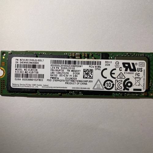 Samsung PM981a 512GB m.2 nvme PCIE 3.0 SSD