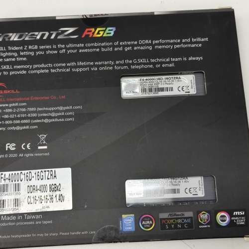 全新 G.Skill Trident Z RGB DDR4 4000 16GB Kit (2x8GB)