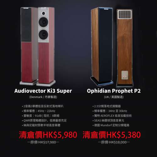 全新丹麥Audiovector Ki3 Super / 全新英國Ophidian Audio Prophet P2