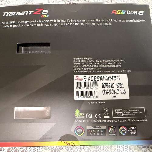 G.SKILL Trident Z5 RGB DDR5 6400 16GBx2 記憶體 ram