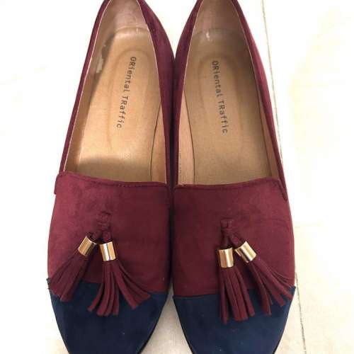 [平放] 日本熱門女鞋品牌 Oriental Traffic 酒紅撞色流蘇 Loafers | 8-9成新 (鞋面...