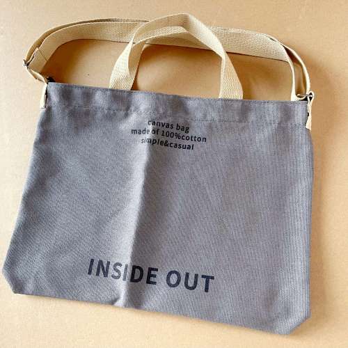 全新簡約文青 帆布手提拉鏈袋 斜孭袋 Shopping Bags 黑啡灰三色