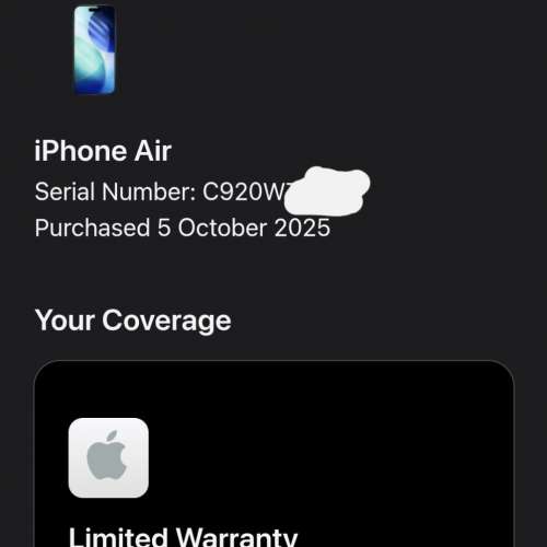 保養到十月,完美無花,行貨黑色iphone air 512gb 雙sim雙待 dual open line, 全套有...