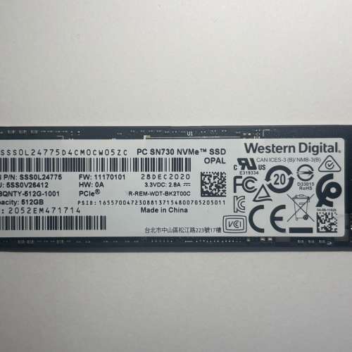 Western Digital SN730 512GB m.2 nvme PCIe 3.0x4 SSD