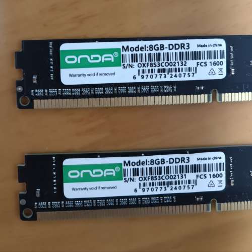DDR3 8G 1600MHz 兩條共16G