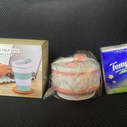 (全新有盒, 粉紅色)折疊杯 350ml ( new with box , pink ) travel silicone foldin...