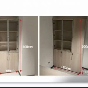 杏色木材+玻璃3門書櫃