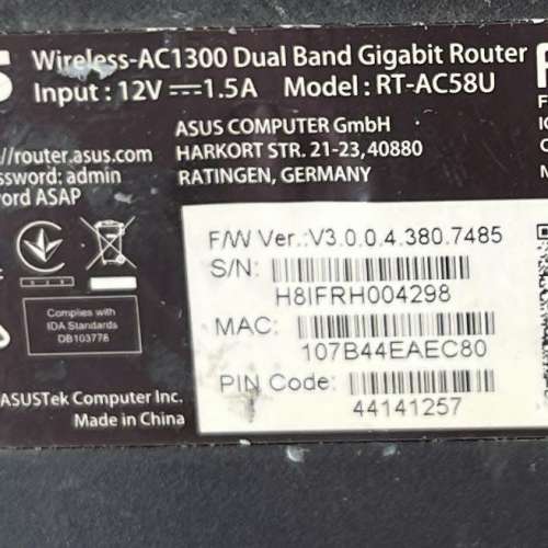 ASUS RT-AC58U AC1300 Gigabit Wi-Fi Router, 雙頻無線路由器 代友出售 HK$88.00
