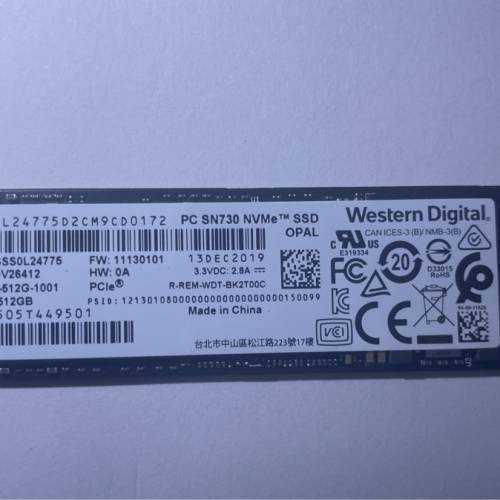 Western Digital WD SN730 512GB m.2 nvme PCIE 3.0 SSD