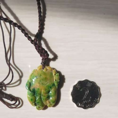 正品A货翡翠黄加绿佛手挂件