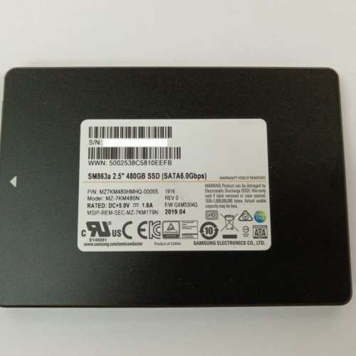 Samsung 三星 SM863a 2.5" 480GB SSD (SATA 6.0Gbps)