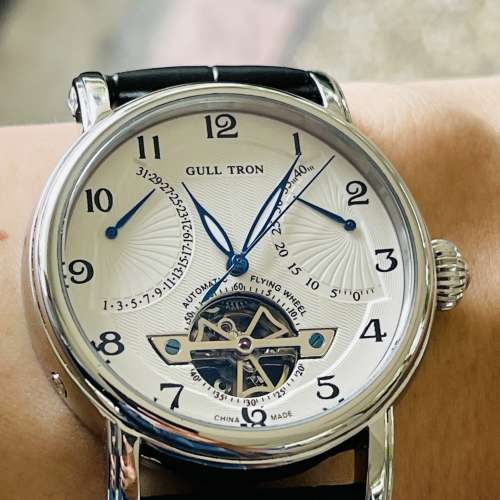 海鷗錶 open heart 透底 動能顯示 45小時動能 精鋼蝴蝶扣 真牛皮帶