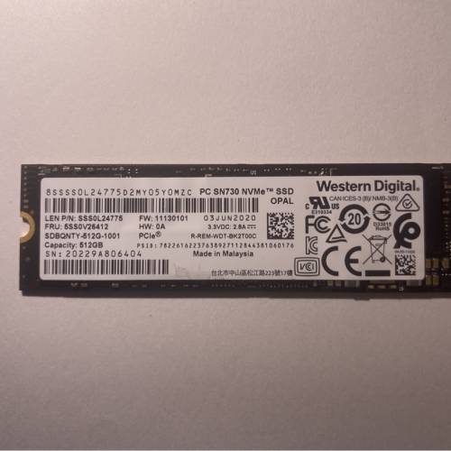 Western Digital WD SN730 512GB m.2 nvme PCIE 3.0 SSD