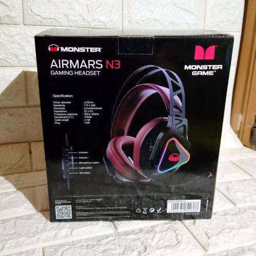 全新行貨勁靚聲Monster Airmars N3 USB 7.1 頭戴式電競耳筒 黑紅色